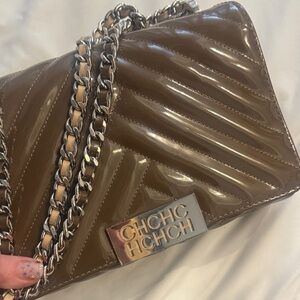 Carolina Herrera Brown Patent Quilted Crossbody Bag